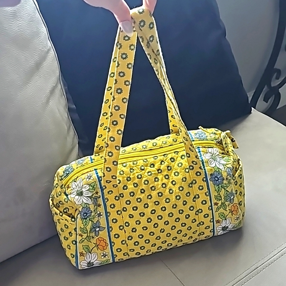 Yellow and Blue Floral Print Puffer Mini Bag